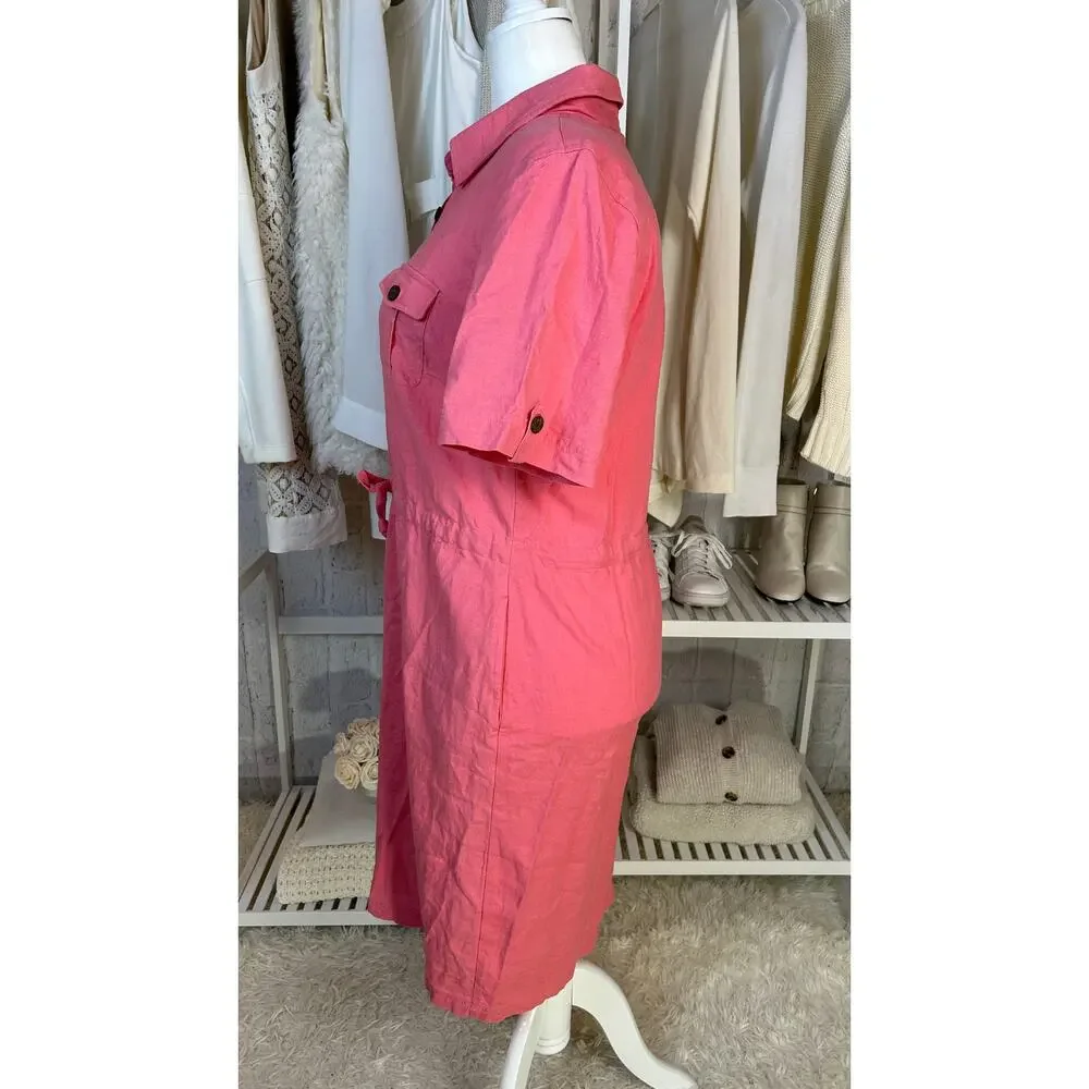 Appleseed’s Women's Size 14 Petite Pink Linen Button Up Shirt Dress #0513 - Picture 4 of 14